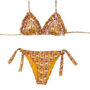 Raffaela D’angelo Bikini Triangolo Stampato con Rouche Ocra