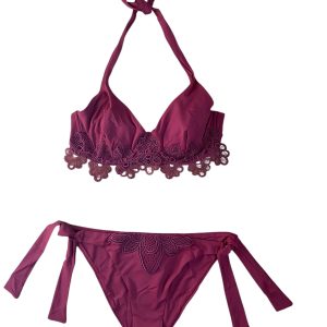 Raffaela D’Angelo Bikini ferretto con pizzo macrame Bordeaux