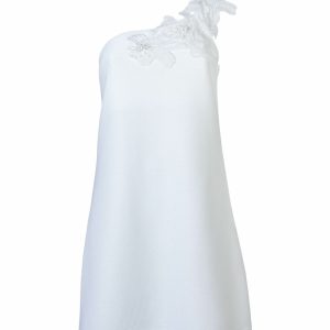 Raffaela D’Angelo Abito Bianco Monospalla Ottoman/macramè fiori