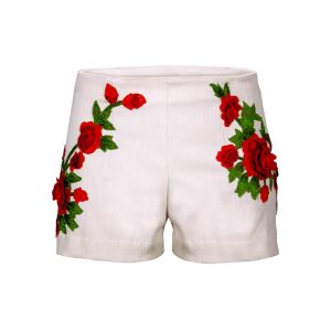 Raffaela D’Angelo Shorts  denim con Fiori macramè