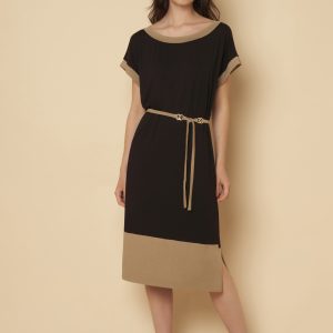 MALESIA Abito in jersey di viscosa tinta unita bicolore con inserti