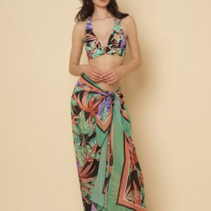 MIAMI Pareo rettangolare a pannello in fantasia foliage e cornici colorate