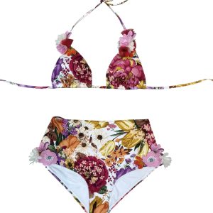 Raffaela D’Angelo Bikini con slip vita alta stampato+fiori
