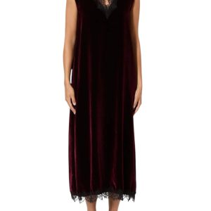 Pink memories Abito in velluto scollo a V con pizzo