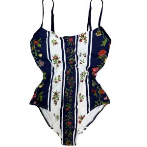 Raffaela D’Angelo Intero Blu Stampa righe e fiori+strass