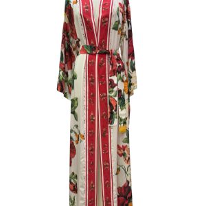 Raffaela D’Angelo Caftano aperto stampa floreale rosso