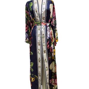Raffaela D’Angelo Caftano lungo aperto stampa floreale blu