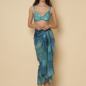 SATURNIA Pareo rettangolare con stampa a quadrati e bouquet in voile di poliestere 100%