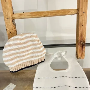 Set Cappello e Bavetta Neonato Cotone Sartoria dei piccoli Lr007