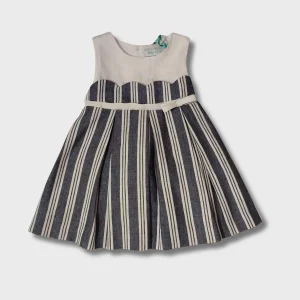 abito giromanica in misto lino rigato